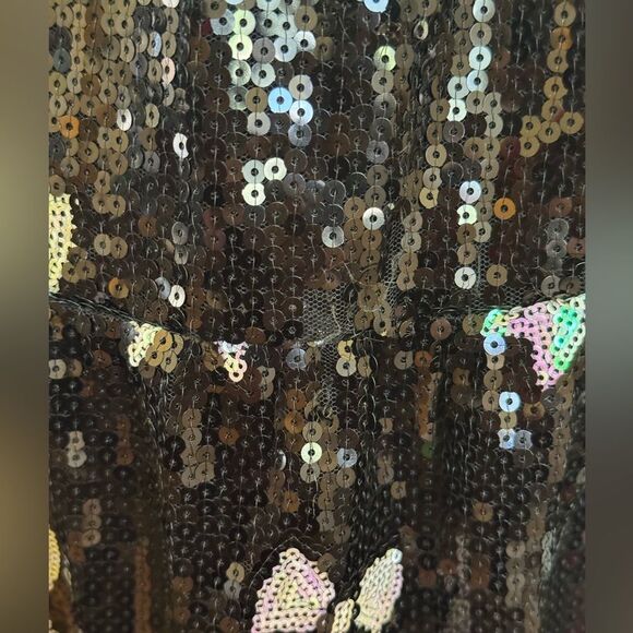 Simply Southern Collection Black Sequin Bow Puff Sleeve Collared Mini Dress -S - Picture 7 of 7